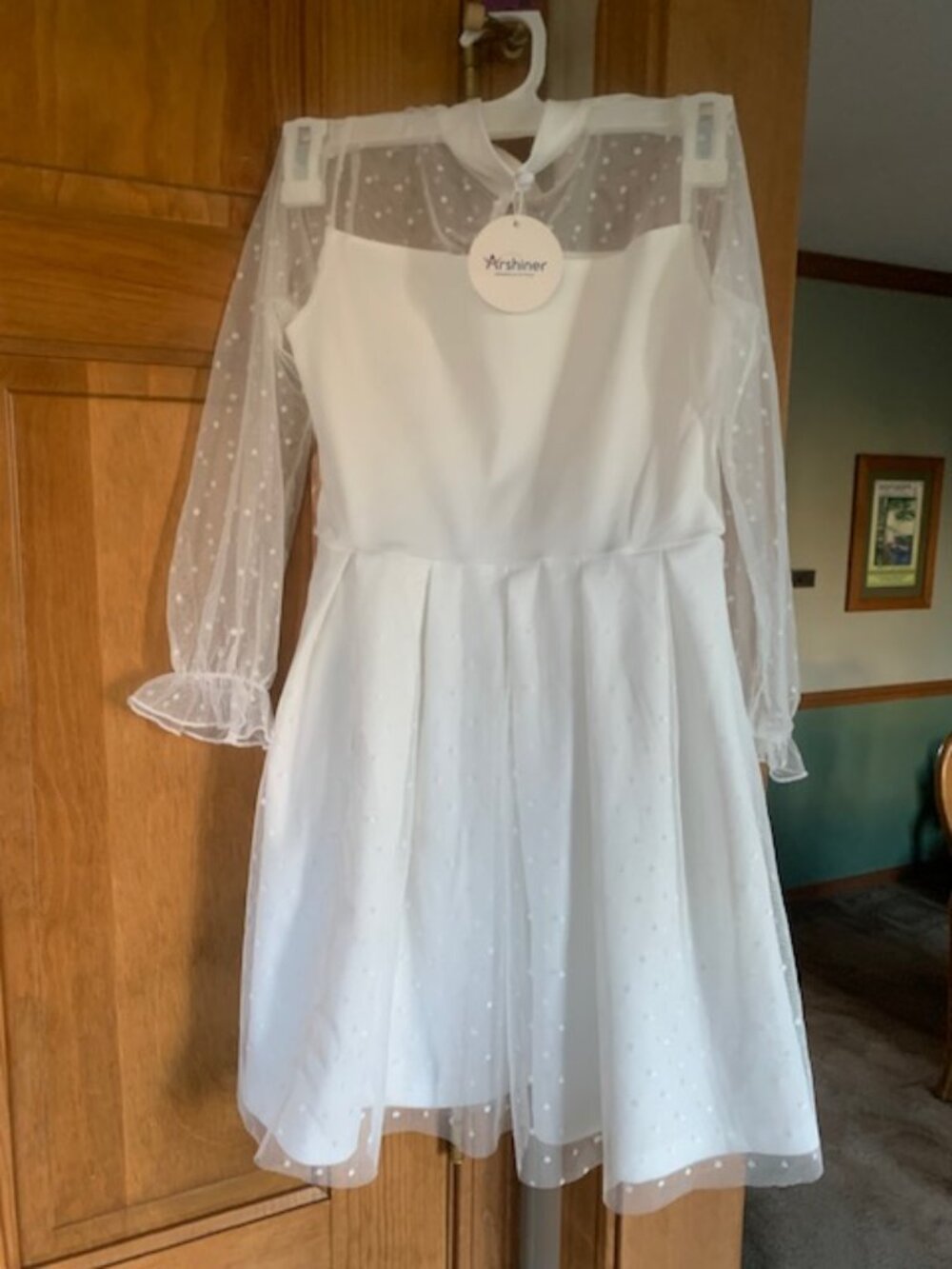 Girls White Party Dress, Size 8, with Head Dress to match